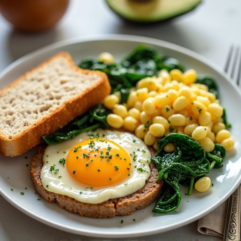 Egg White and Turkey Sausage Scramble with Sautéed Spinach