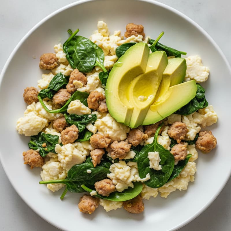 Scrambled Egg Whites with Turkey Sausage and Spinach