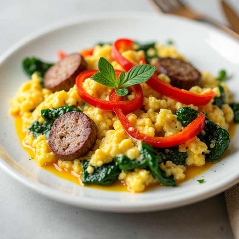 Egg White and Turkey Sausage Scramble with Spinach and Peppers