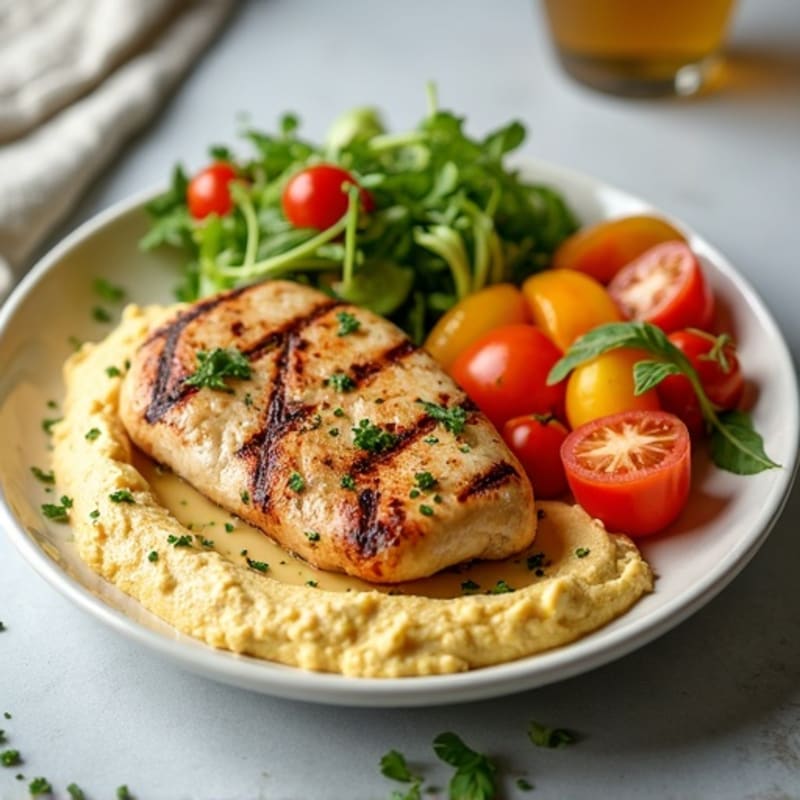 Creamy Hummus with Fresh Veggies and Grilled Lemon-Herb Chicken