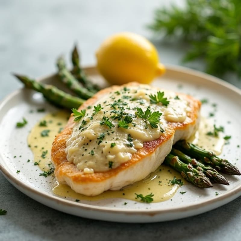 Creamy Lemon Herb Chicken with Roasted Asparagus