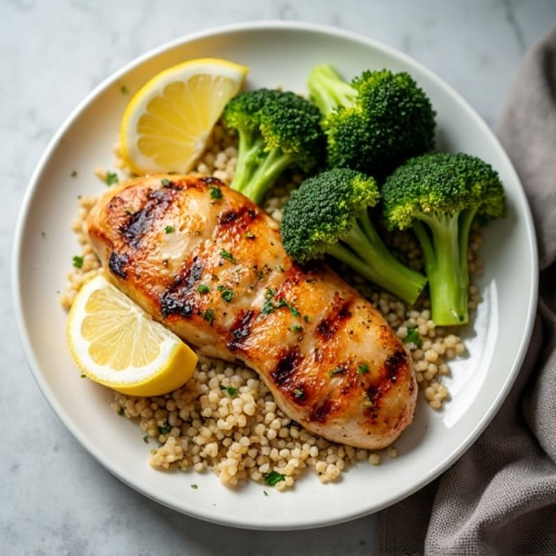 Grilled Chicken Breast with Quinoa and Roasted Broccoli