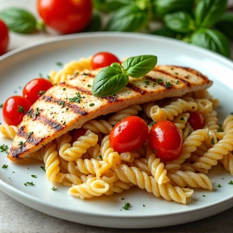 Lemon Herb Chicken Whole Wheat Pasta with Blistered Tomatoes
