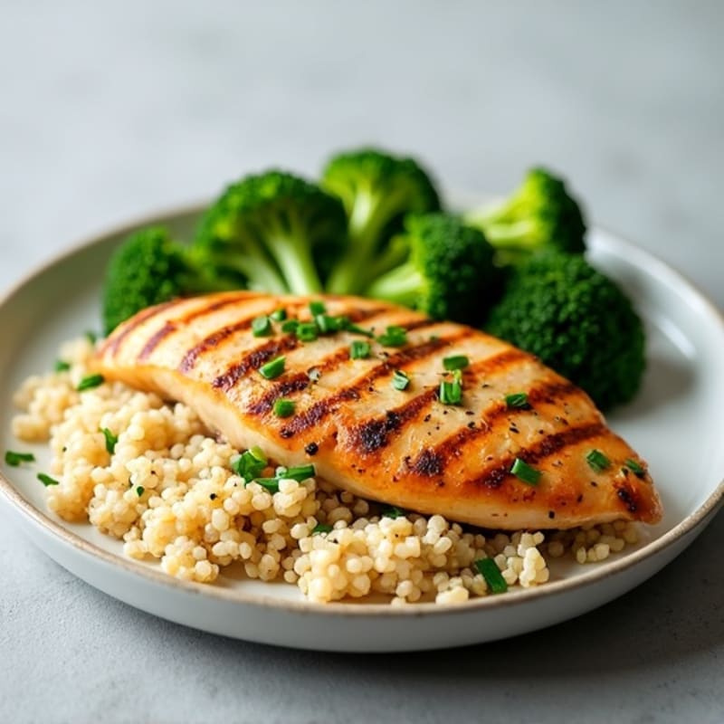 Grilled Chicken Breast with Steamed Broccoli and Quinoa