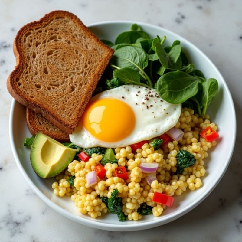 Egg White Veggie Scramble with Cottage Cheese and Fresh Spinach