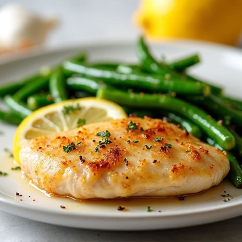 Lemon Garlic Pan Seared Chicken with Roasted Green Beans