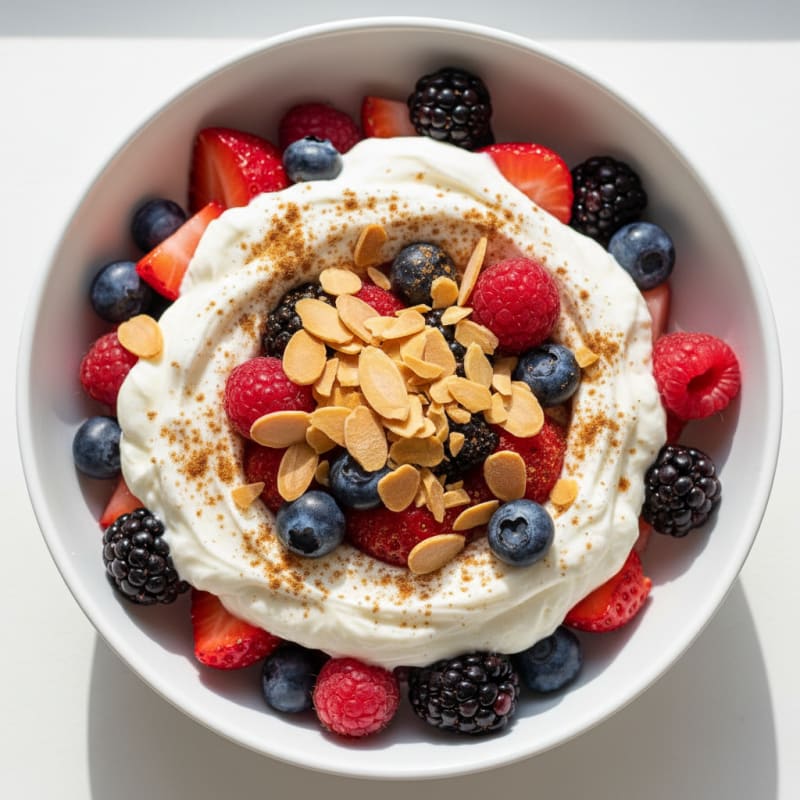 Greek Yogurt Protein Parfait with Mixed Berries and Almonds
