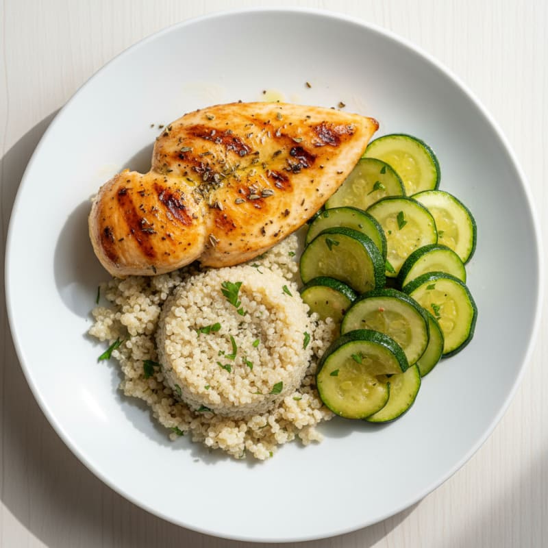 Grilled Chicken Breast with Quinoa and Steamed Zucchini