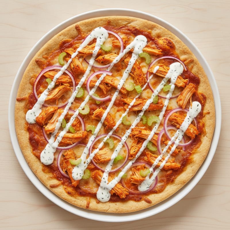 Buffalo Chicken Pizza with Ranch Drizzle