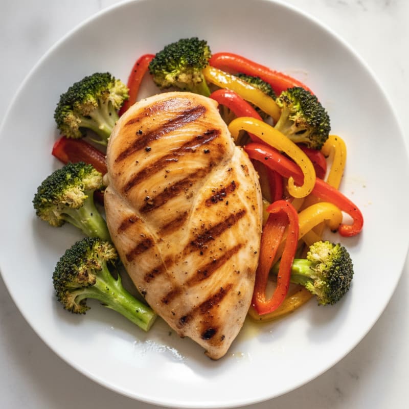 Grilled Chicken Breast with Roasted Broccoli and Bell Peppers