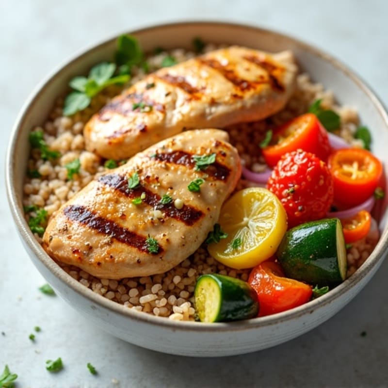 Grilled Chicken and Roasted Vegetable Bowl with Brown Rice