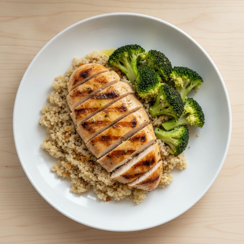 Grilled Chicken Breast with Quinoa and Steamed Broccoli