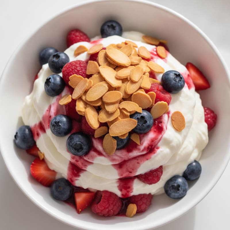 Greek Yogurt Protein Parfait with Mixed Berries and Almonds