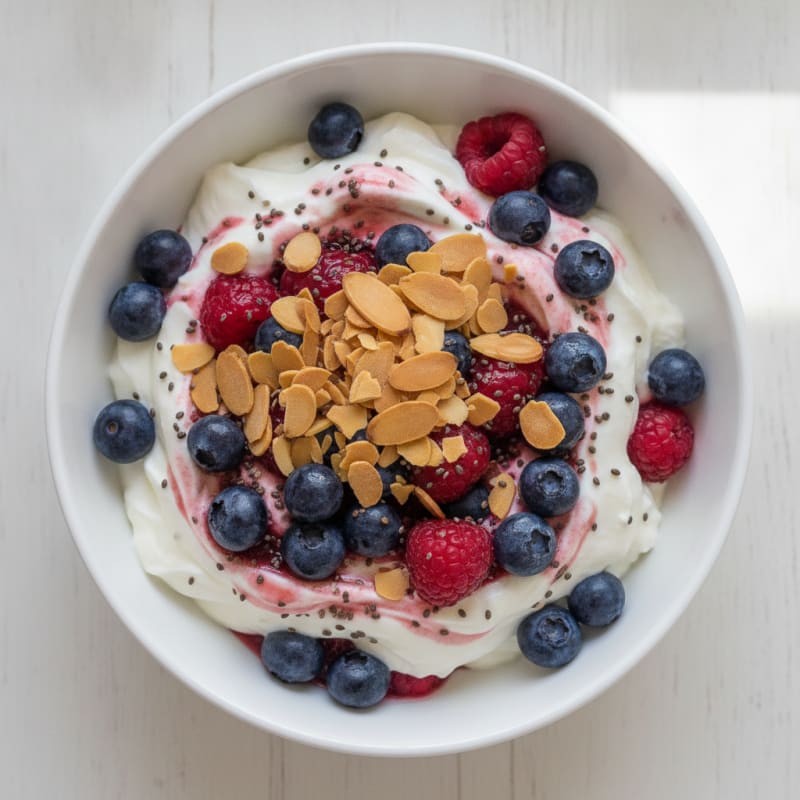 Creamy Greek Yogurt Protein Parfait with Mixed Berries and Almonds