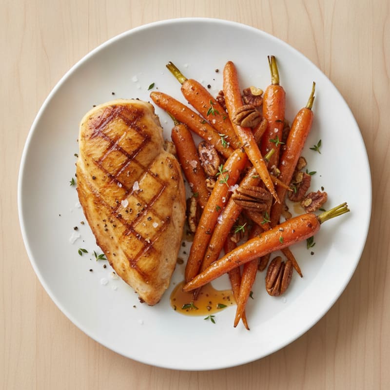 Maple-Glazed Roasted Carrots with Pecans & Seared Chicken