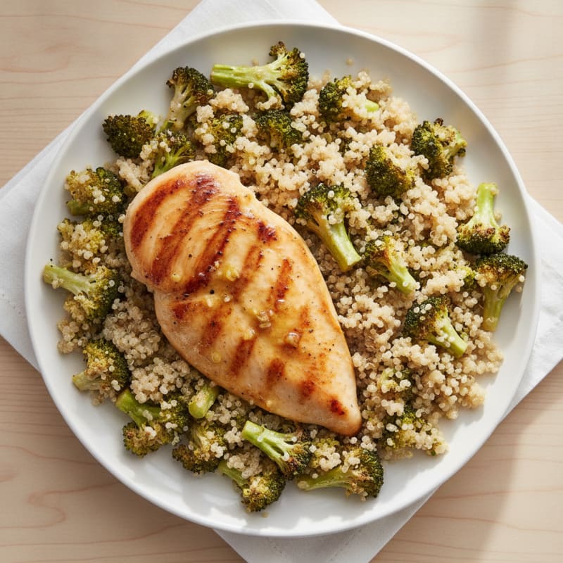 Grilled Chicken Breast with Roasted Broccoli and Quinoa