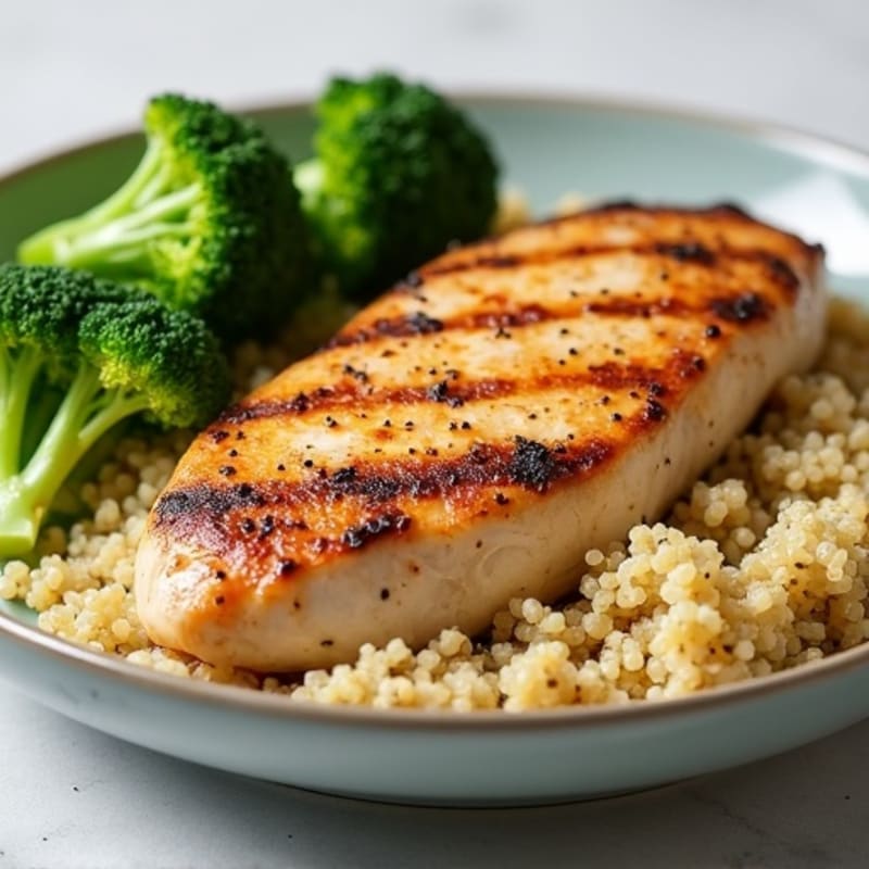 Grilled Chicken Breast with Quinoa and Steamed Broccoli