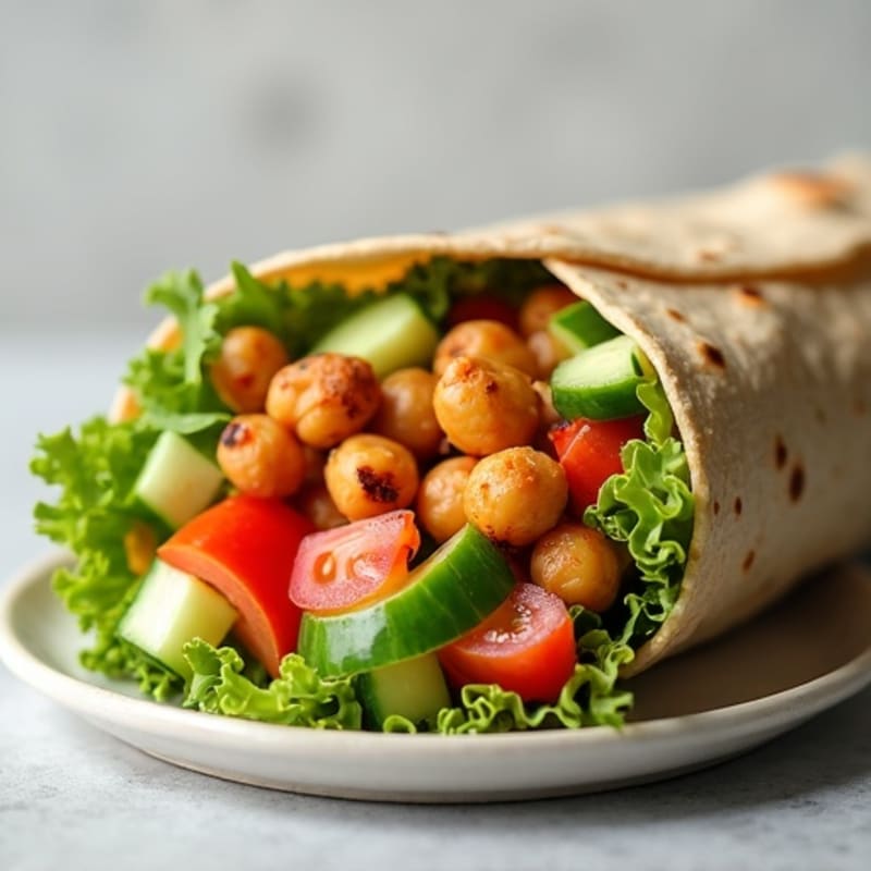 Crispy Roasted Chickpea and Fresh Vegetable Hummus Wrap