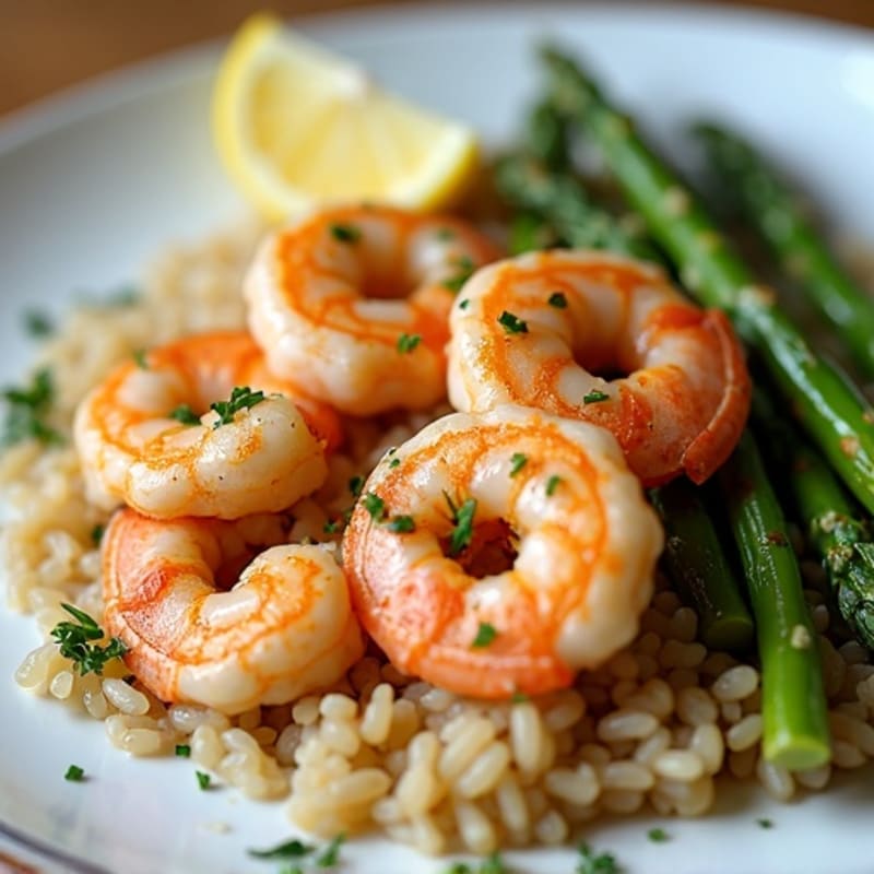 Garlic Herb Shrimp with Brown Rice and Roasted Asparagus
