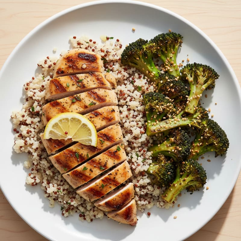 Grilled Chicken Breast with Quinoa and Roasted Broccoli