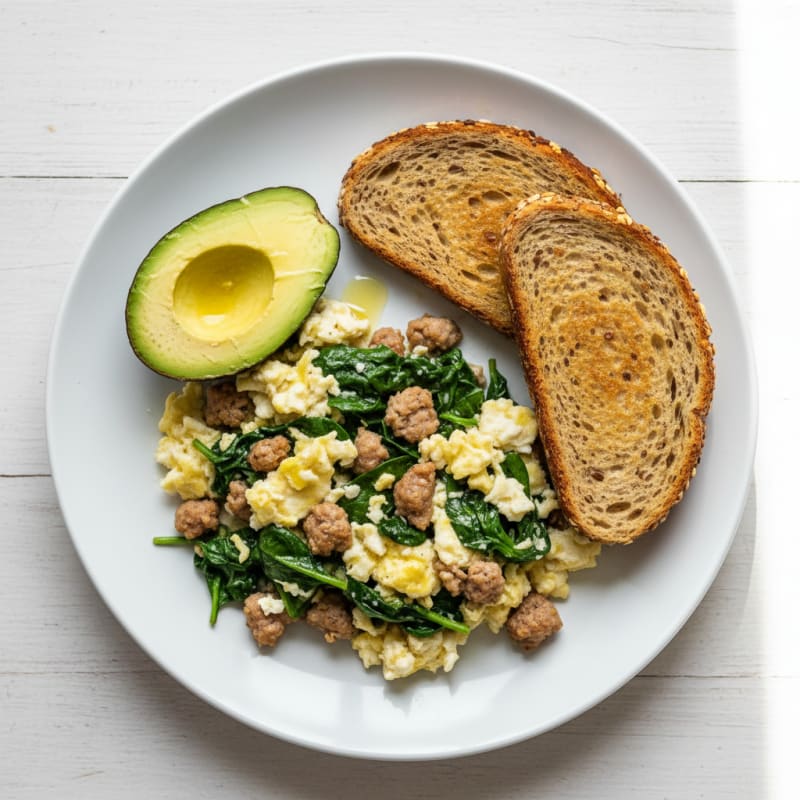 Egg White Scramble with Turkey Sausage and Spinach