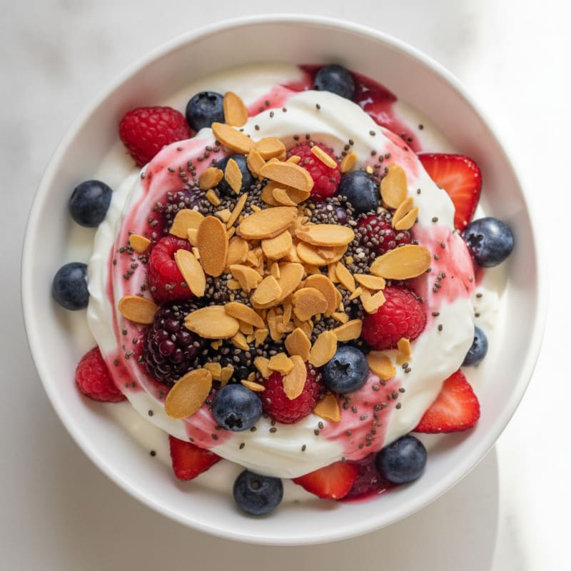 Creamy Greek Yogurt Protein Parfait with Mixed Berries and Almonds