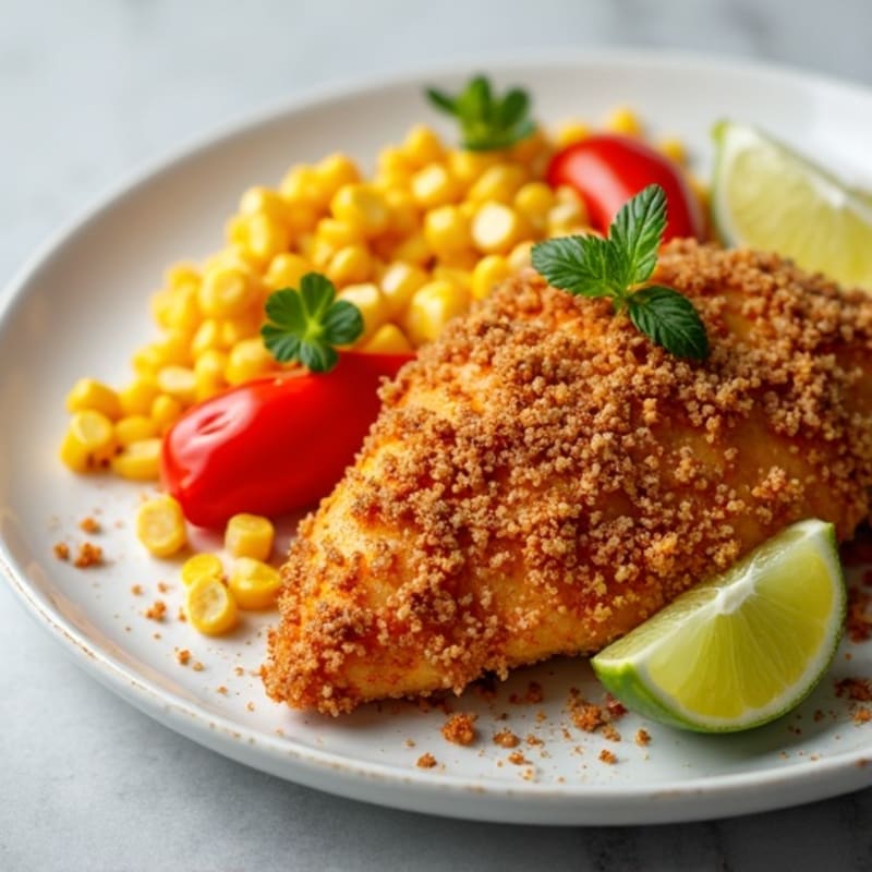 Crispy Chicken with Creamy Chili-Lime Corn and Roasted Bell Peppers