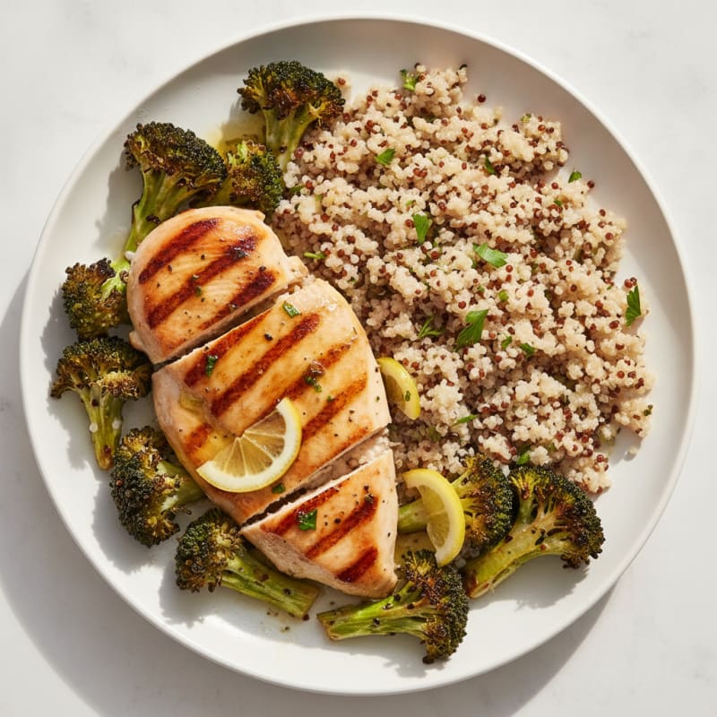 Grilled Chicken Breast with Quinoa and Roasted Broccoli