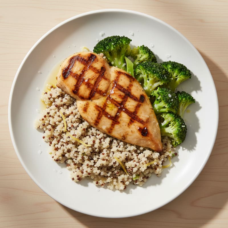 Grilled Chicken Breast with Quinoa and Steamed Broccoli