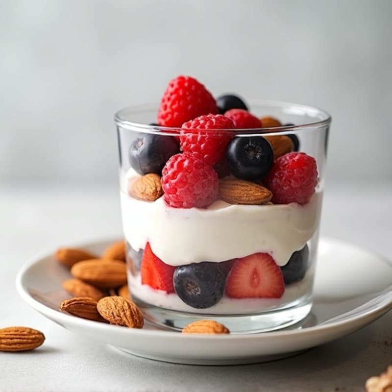 Greek Yogurt Protein Parfait with Mixed Berries and Almonds