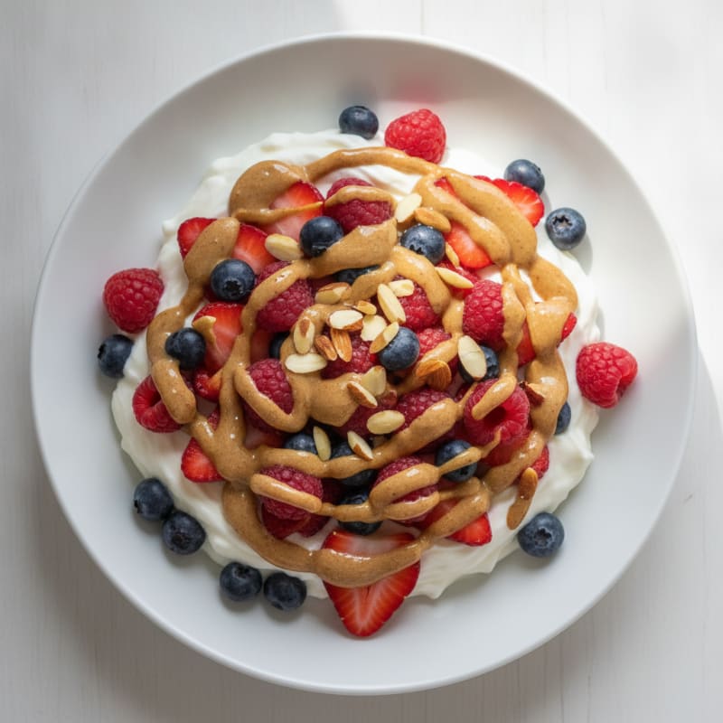 Greek Yogurt Protein Parfait with Mixed Berries and Almond Butter