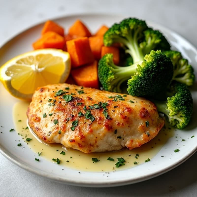 Crispy Lemon-Herb Sheet Pan Chicken with Roasted Broccoli and Sweet Potatoes