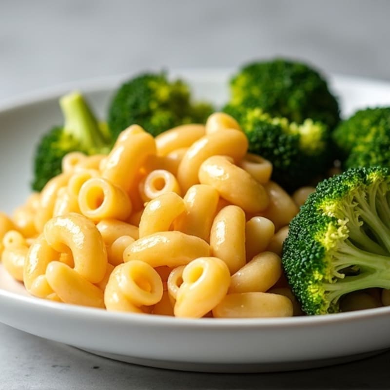 Creamy Baked Chicken Mac and Cheese with Roasted Broccoli