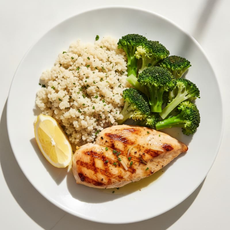 Grilled Chicken Breast with Quinoa and Steamed Broccoli