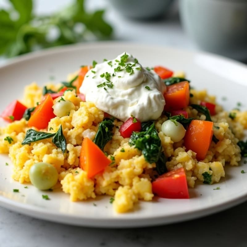 Egg White Veggie Scramble with Cottage Cheese