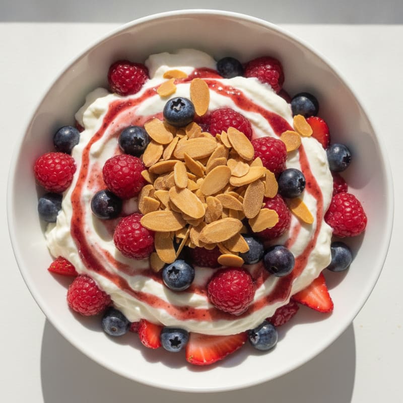 Greek Yogurt Protein Parfait with Mixed Berries and Almonds