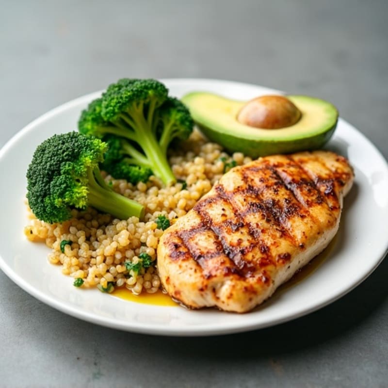 Grilled Chicken Breast with Quinoa and Steamed Broccoli