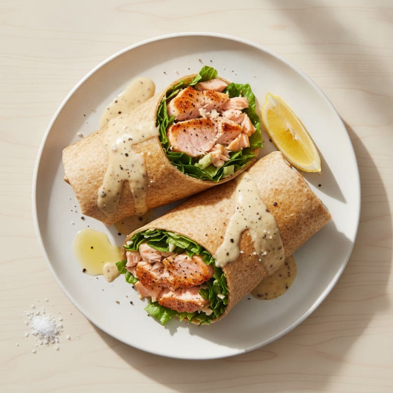 Pan-Seared Salmon Caesar Salad Wrap