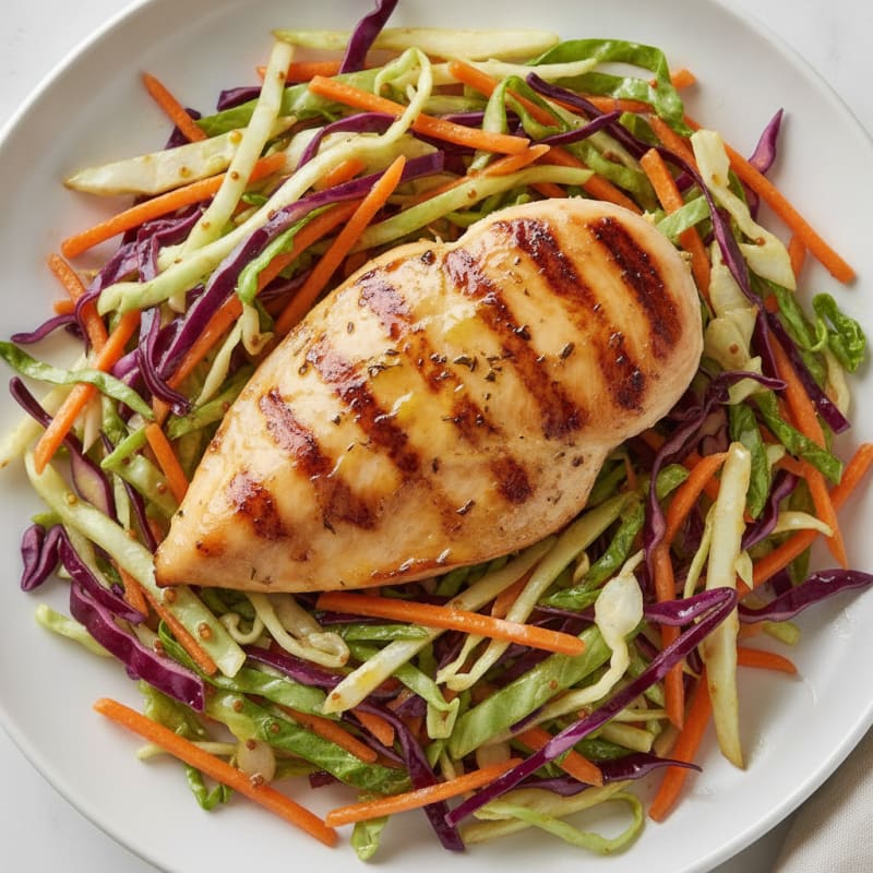 Grilled Chicken Breast with Crunchy Cabbage Slaw