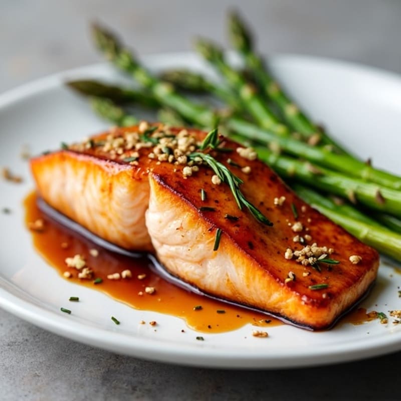 Flaky Baked Teriyaki Glazed Salmon with Roasted Asparagus