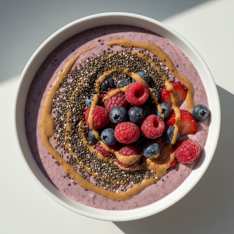 Silky Tofu Protein Smoothie Bowl with Chia and Berries