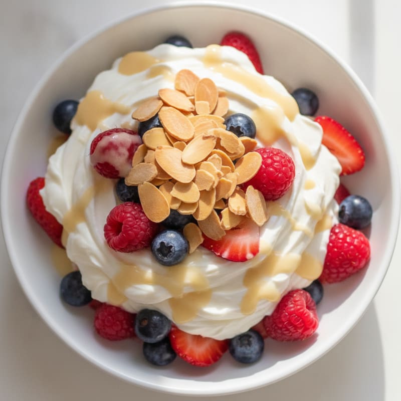 Greek Yogurt Protein Parfait with Mixed Berries and Almonds
