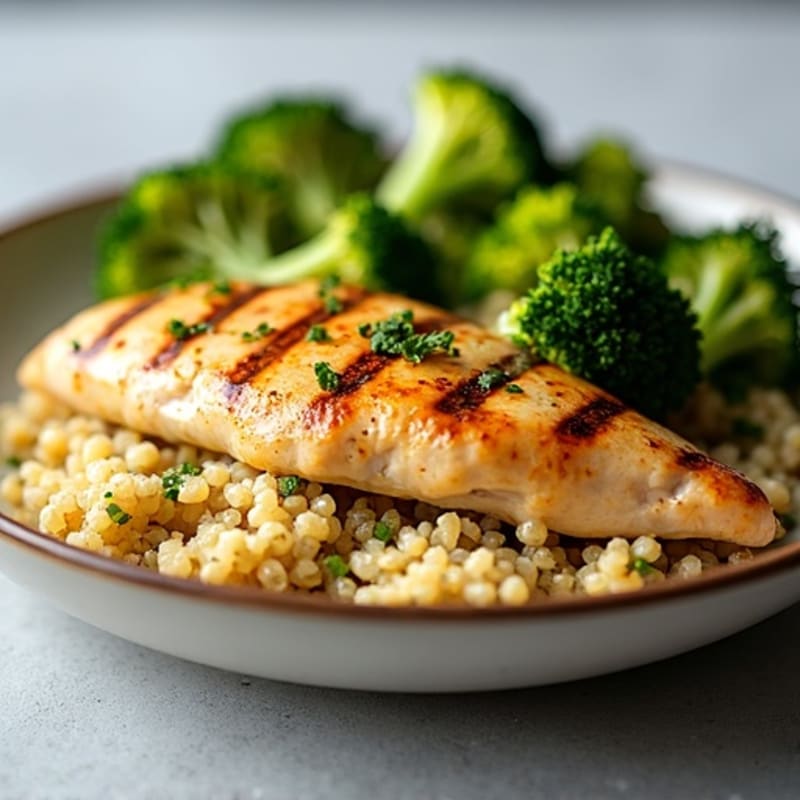 Grilled Chicken Breast with Quinoa and Roasted Broccoli