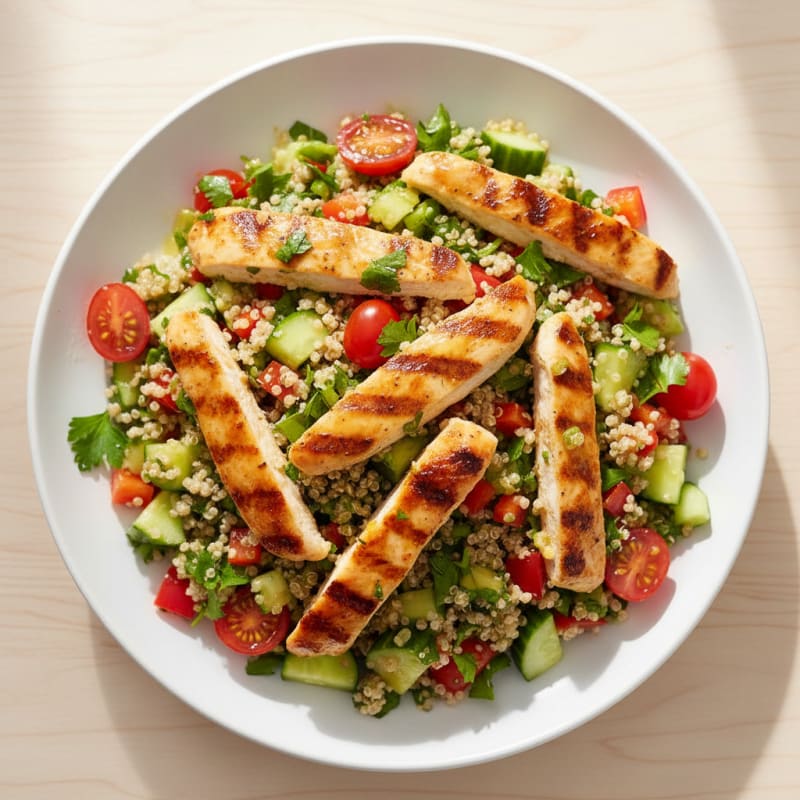 Grilled Chicken and Quinoa Salad with Crunchy Vegetables