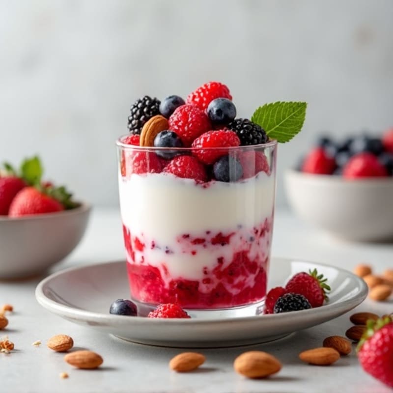 Greek Yogurt Protein Parfait with Mixed Berries and Almonds
