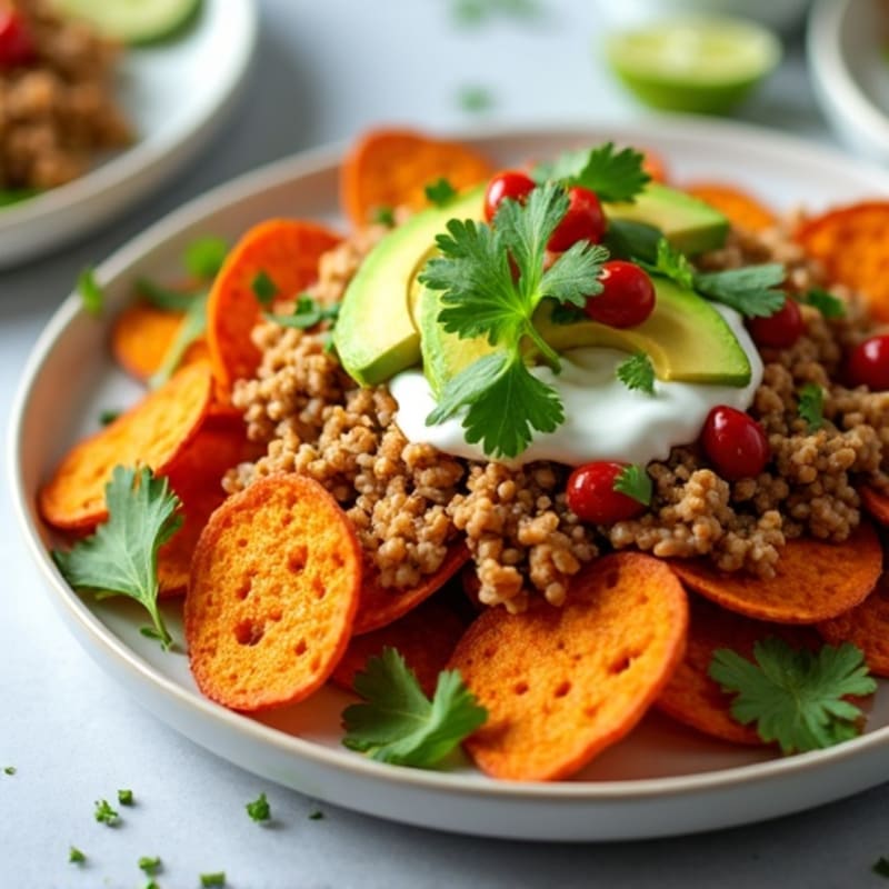 Crispy Sweet Potato Nachos with Zesty Ground Turkey and Fresh Toppings