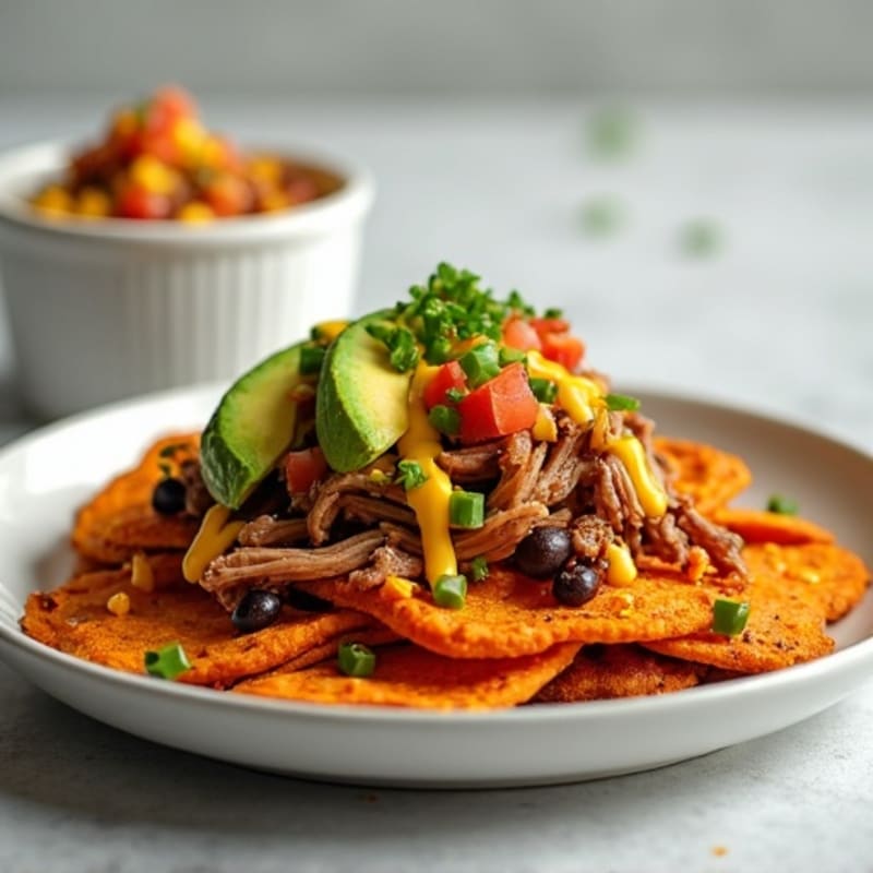 Slow Cooker Pulled Pork Loaded Sweet Potato Nachos