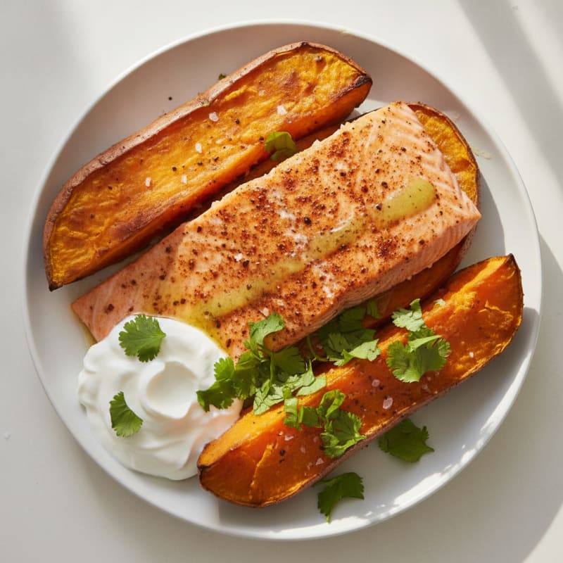 Baked Sweet Potato with Chili-Lime Salmon