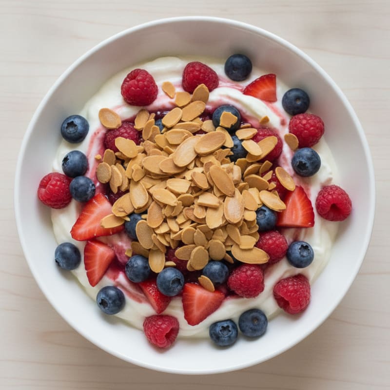 Greek Yogurt Protein Parfait with Mixed Berries and Almonds