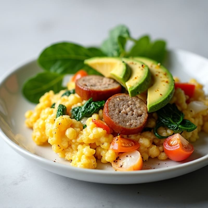 Egg White Spinach Scramble with Turkey Sausage